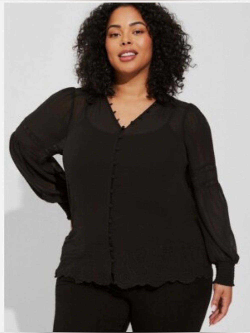 Torrid Black Sheer Chiffon Ruffle Collar Eyelet Embroidered Blouse Top Size 2X